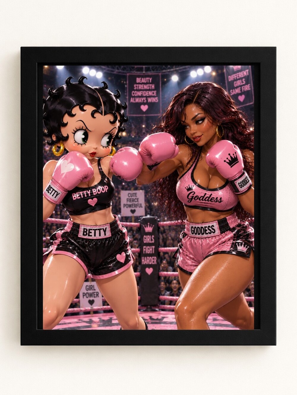 Betty Boop Boxing Showdown 8x10 Framed AI Art Print – Pink Glam Wall Decor